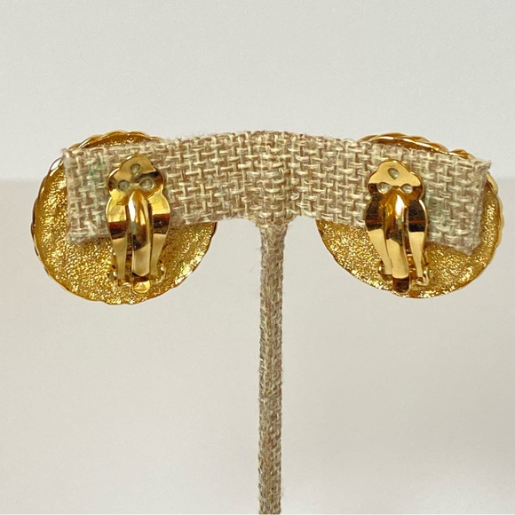 Vintage Richelieu Large Gold Tone Round Twist Rope Spiral Disk Clip On Earrings - Picture 4 of 8